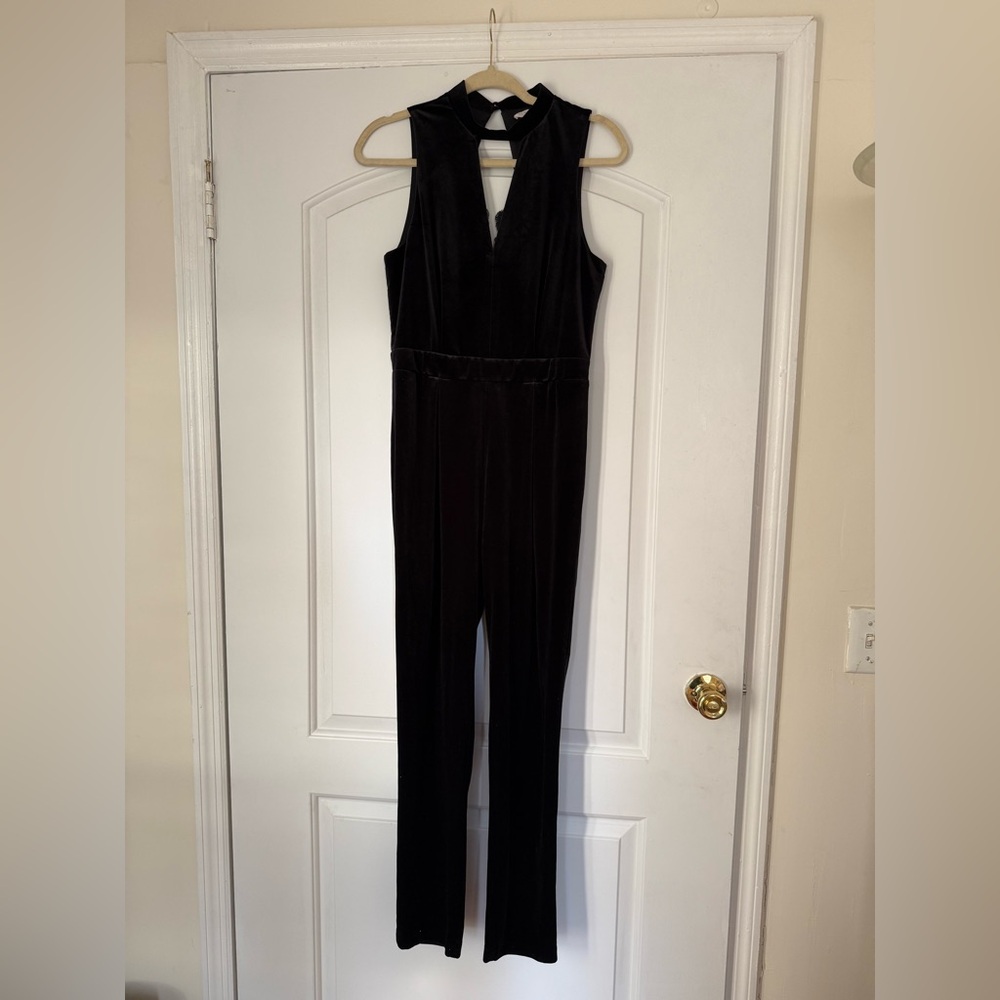 Black Velvet Jumpsuit w/ Lace Back Detail